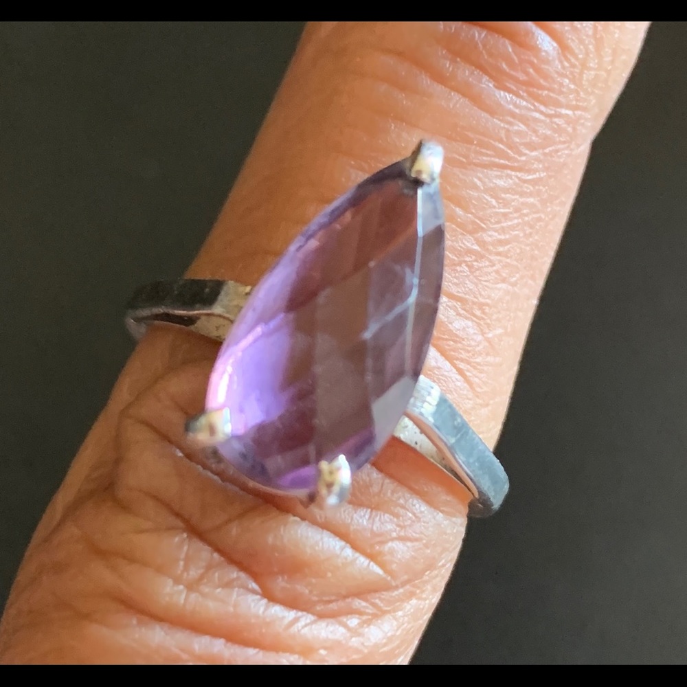 Pear-shaped amethyst sterling silver 925 ring